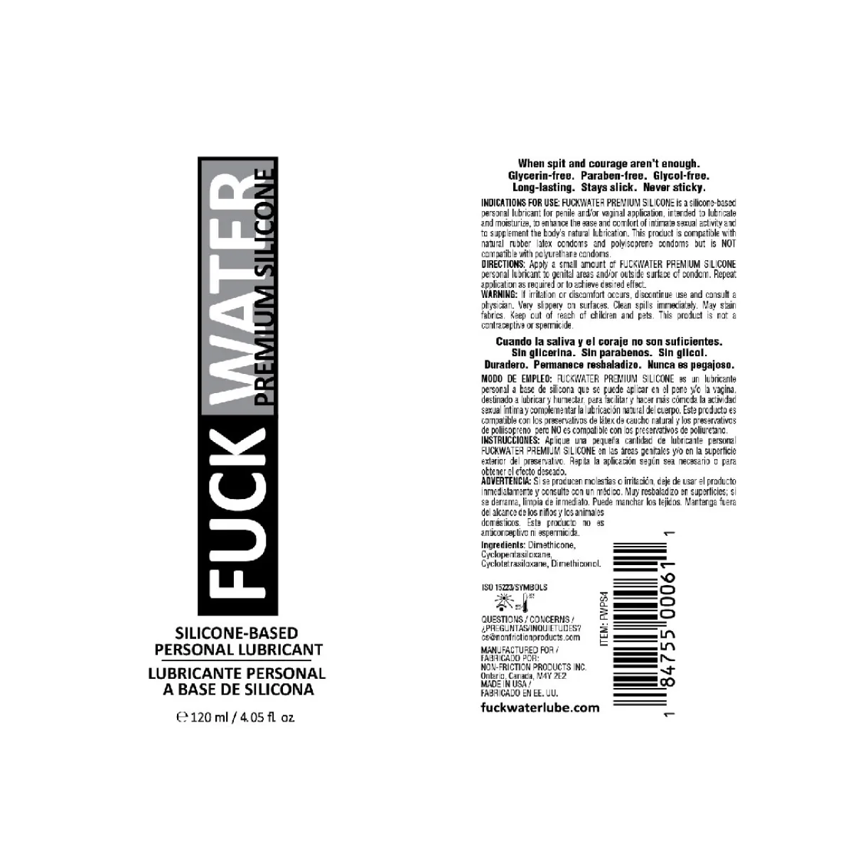 Fuck Water Premium Silicone Lubricant - 4 fl oz packaging or alternate view 2