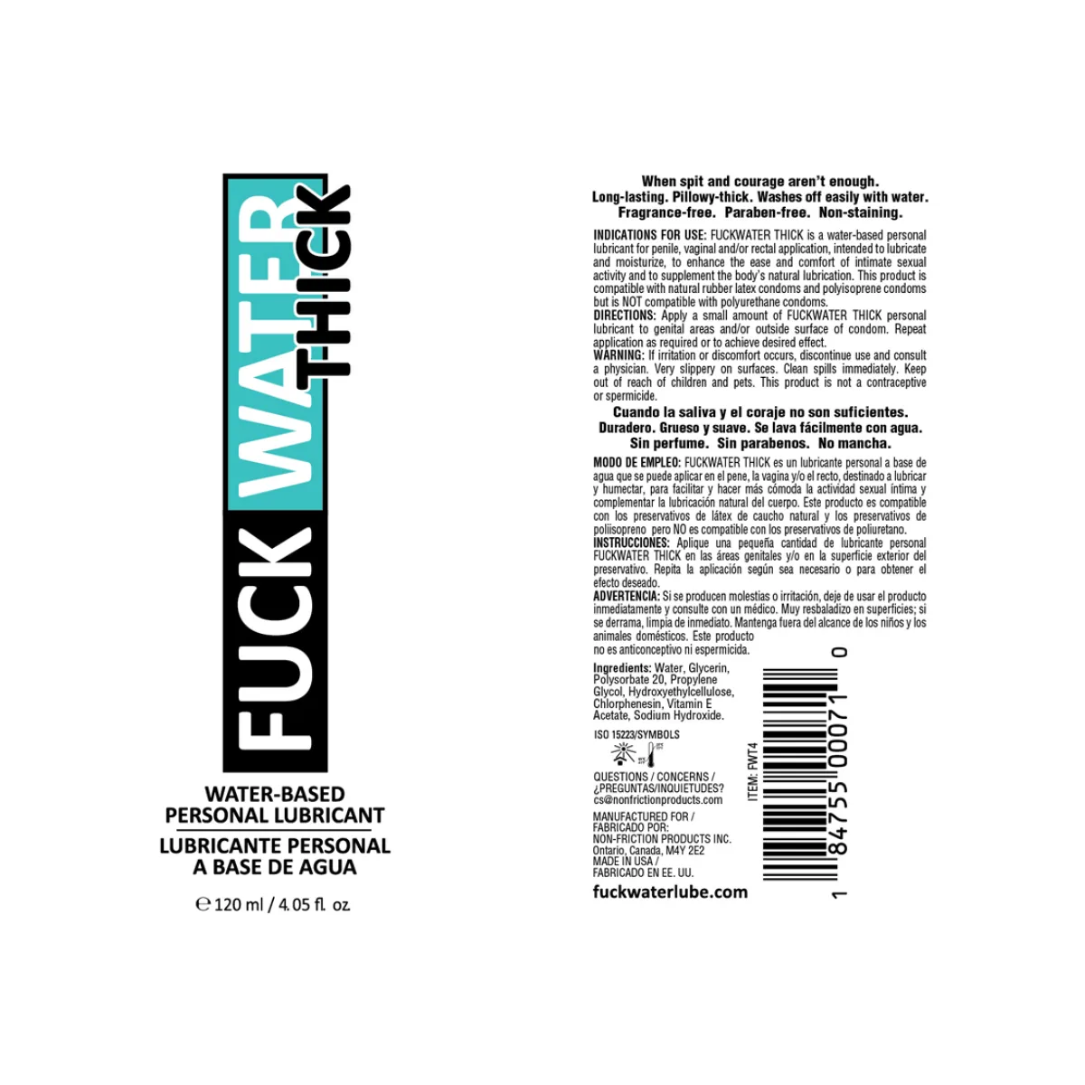 Fuck Water Thick 4oz Clear Water Based Lubricant packaging or alternate view 2