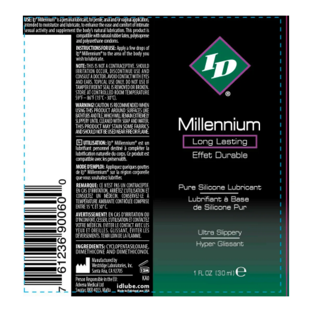 ID Millennium Silicone Lubricant 1 Oz packaging or alternate view 2