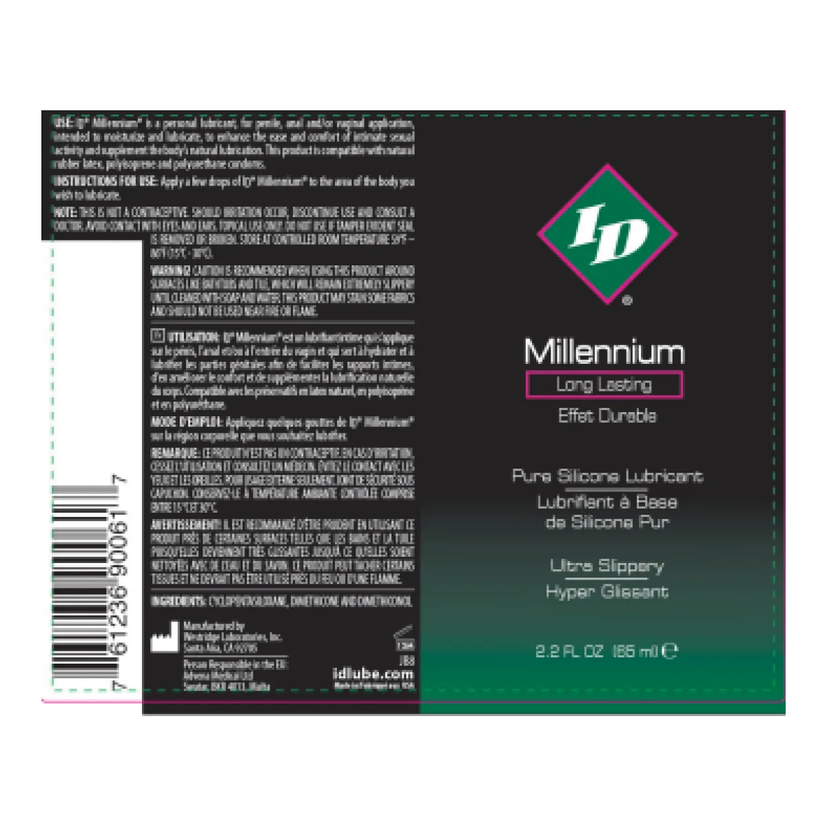 ID Millennium Silicone Lubricant 2.2 Oz packaging or alternate view 2