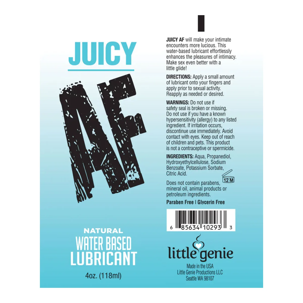 Juicy Af - Natural Water Based Lubricant - 4oz packaging or alternate view 2
