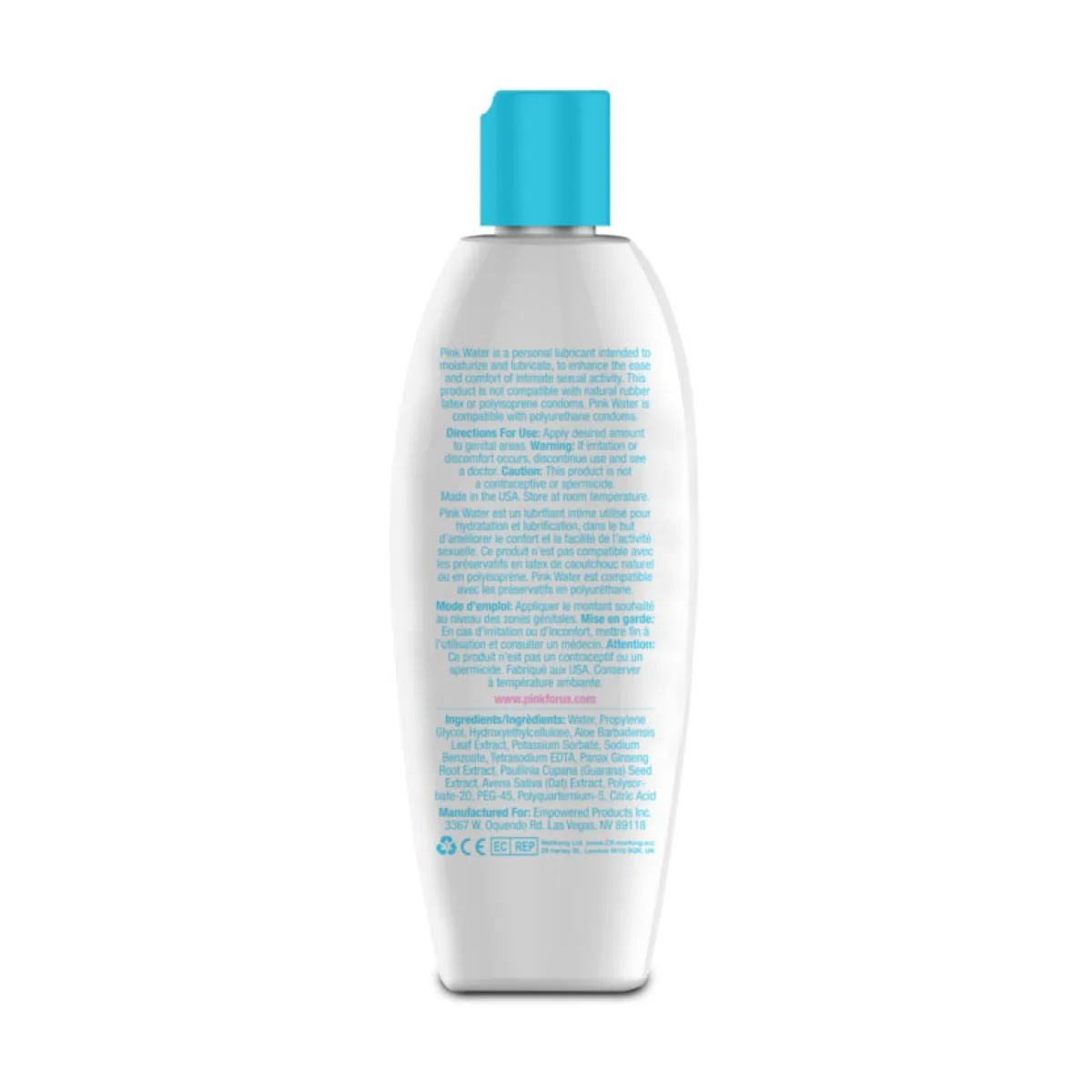 Pink Water Based Lubricant for Women 8 oz Flip Top Bottle packaging and alternate view