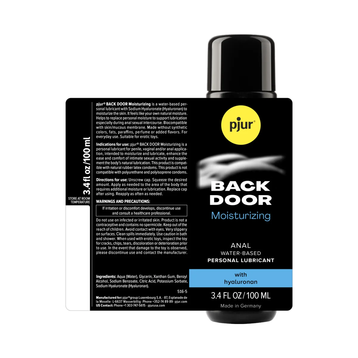 Pjur Backdoor - Water-Based Anal Glide - 3.4 fl oz 100 ml packaging and alternate view