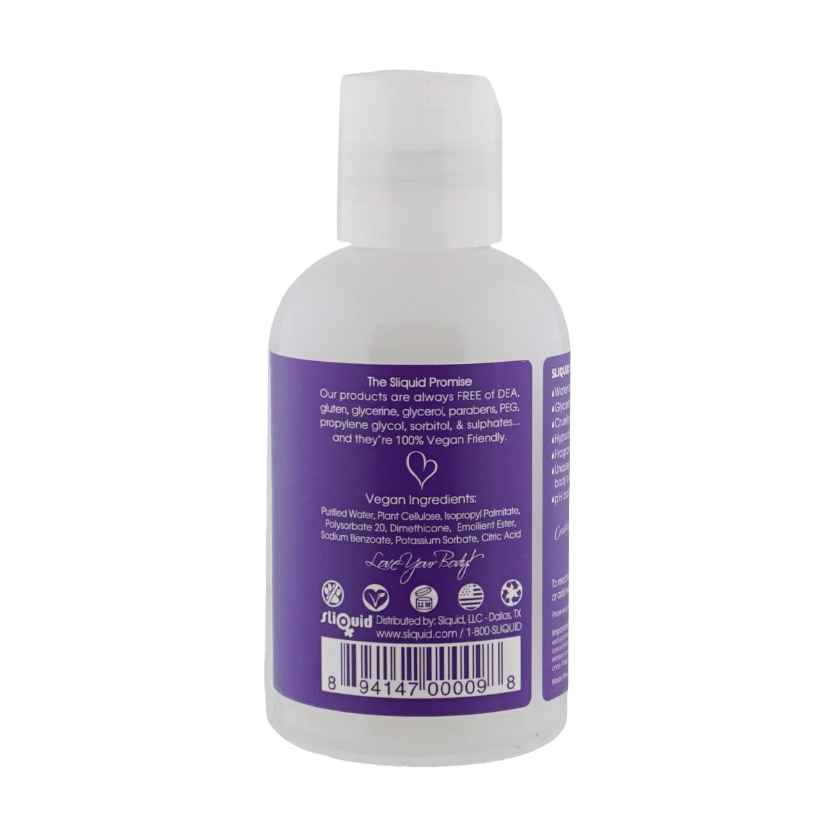 Back label detail for Sliquid Silk hybrid lubricant 4.2 fl oz