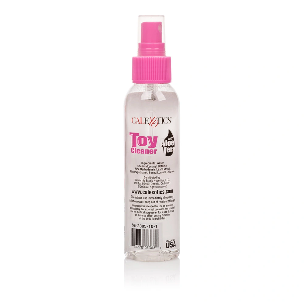 Side view of CalExotics Universal Toy Cleaner With Aloe spray bottle