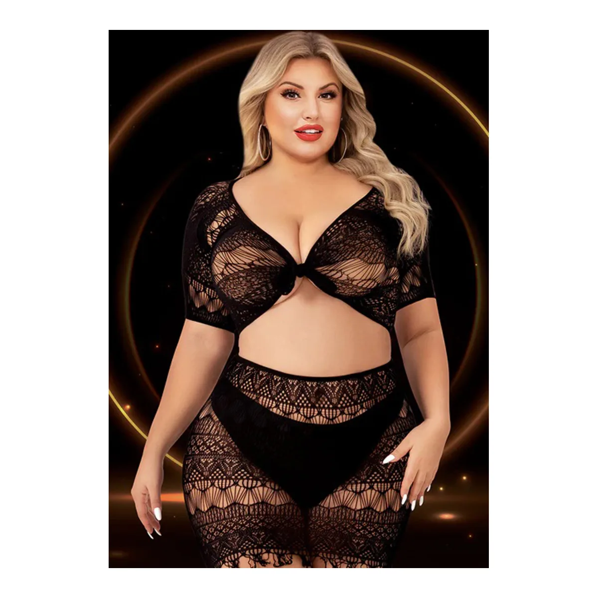 2 Piece Crop Top and Skirt Set - Queen Size - Black lingerie set - alternate product image