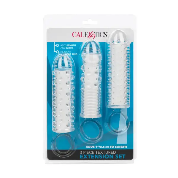 3 Piece Textured Extension Set penis extender sleeve with cock ring - alternate angle