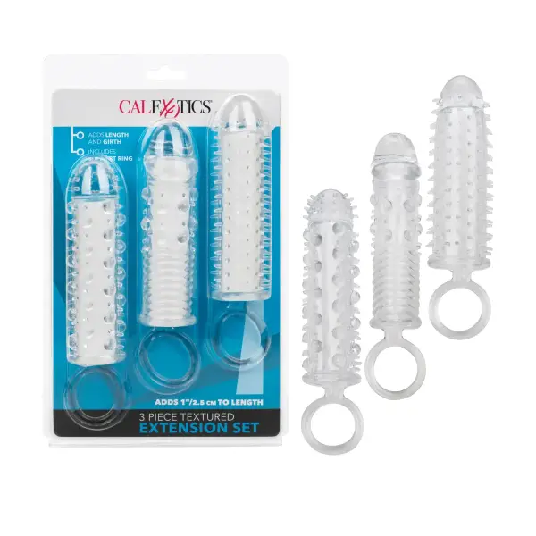 3 Piece Textured Extension Set penis extender sleeve with cock ring - additional view