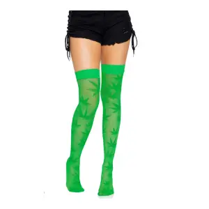 420 Net Thigh Highs - One Size - Green sexy lingerie stockings - main product image