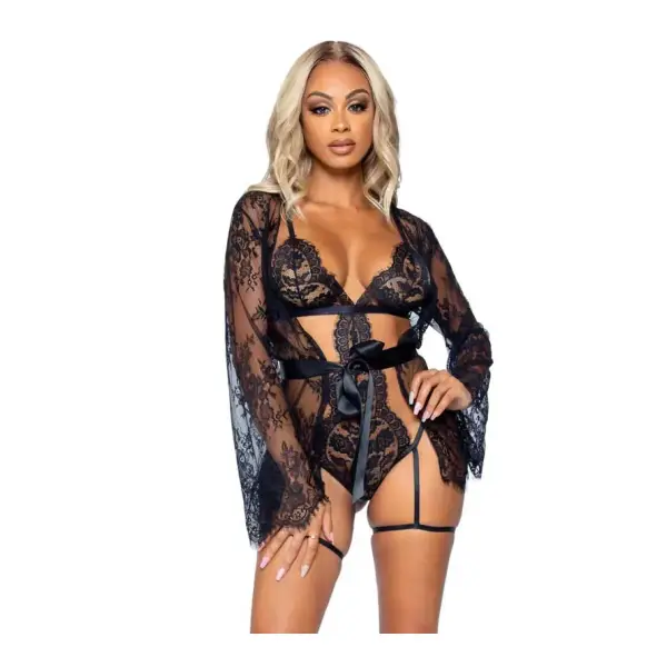 All Romance Lace Teddy and Robe Set - Large - Black 3 All Romance Lace Teddy and Robe Set - Large - Black teddy lingerie - alternate product image