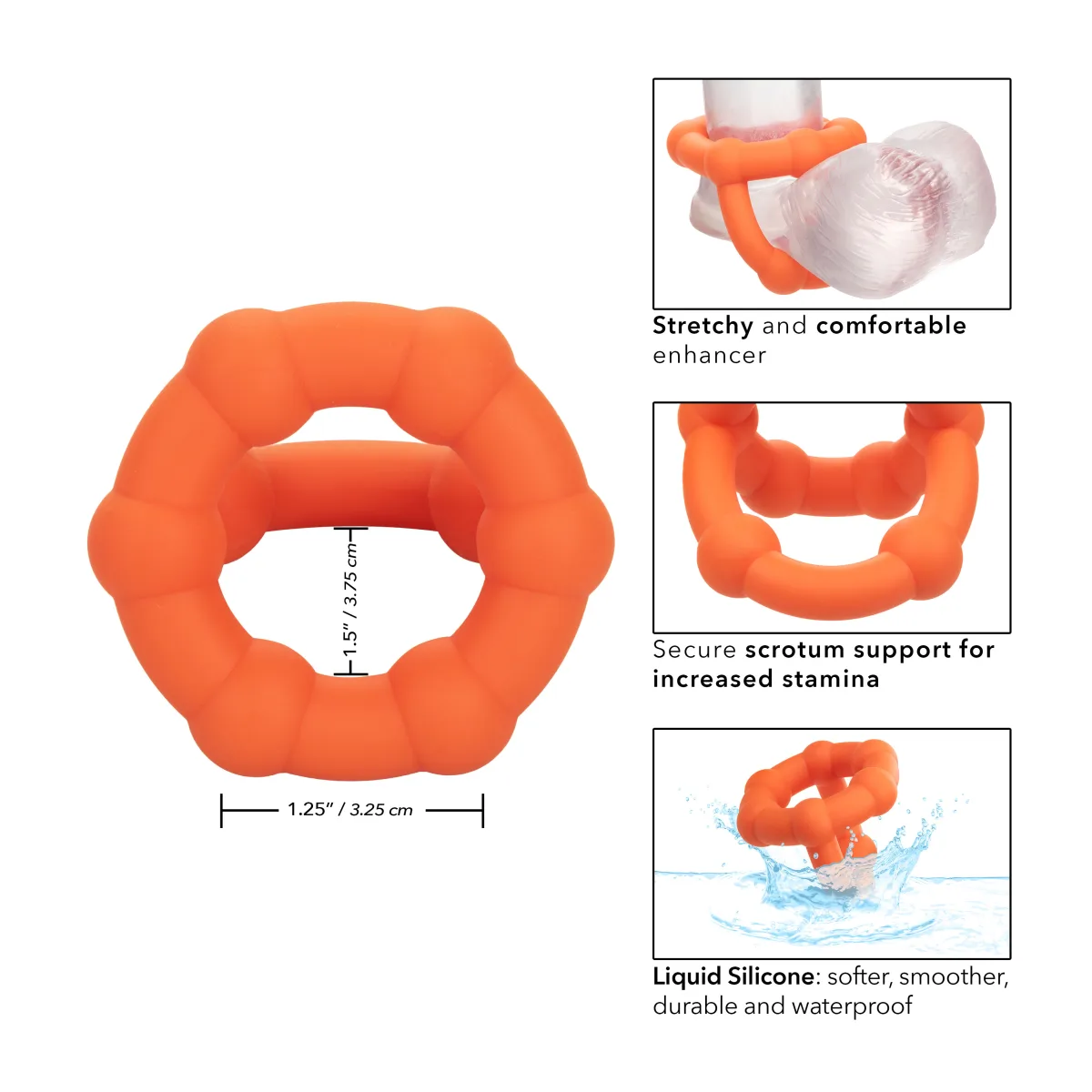 Alpha Liquid Silicone All Star Ring - Orange adjustable cock ring - alternate angle