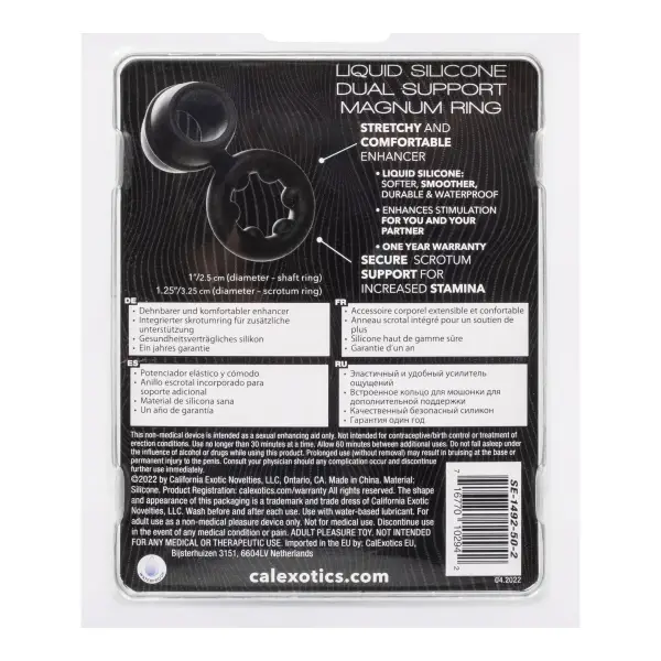 Alpha Liquid Silicone Dual Support Magnum Ring - Black silicone cock ring - packaging view