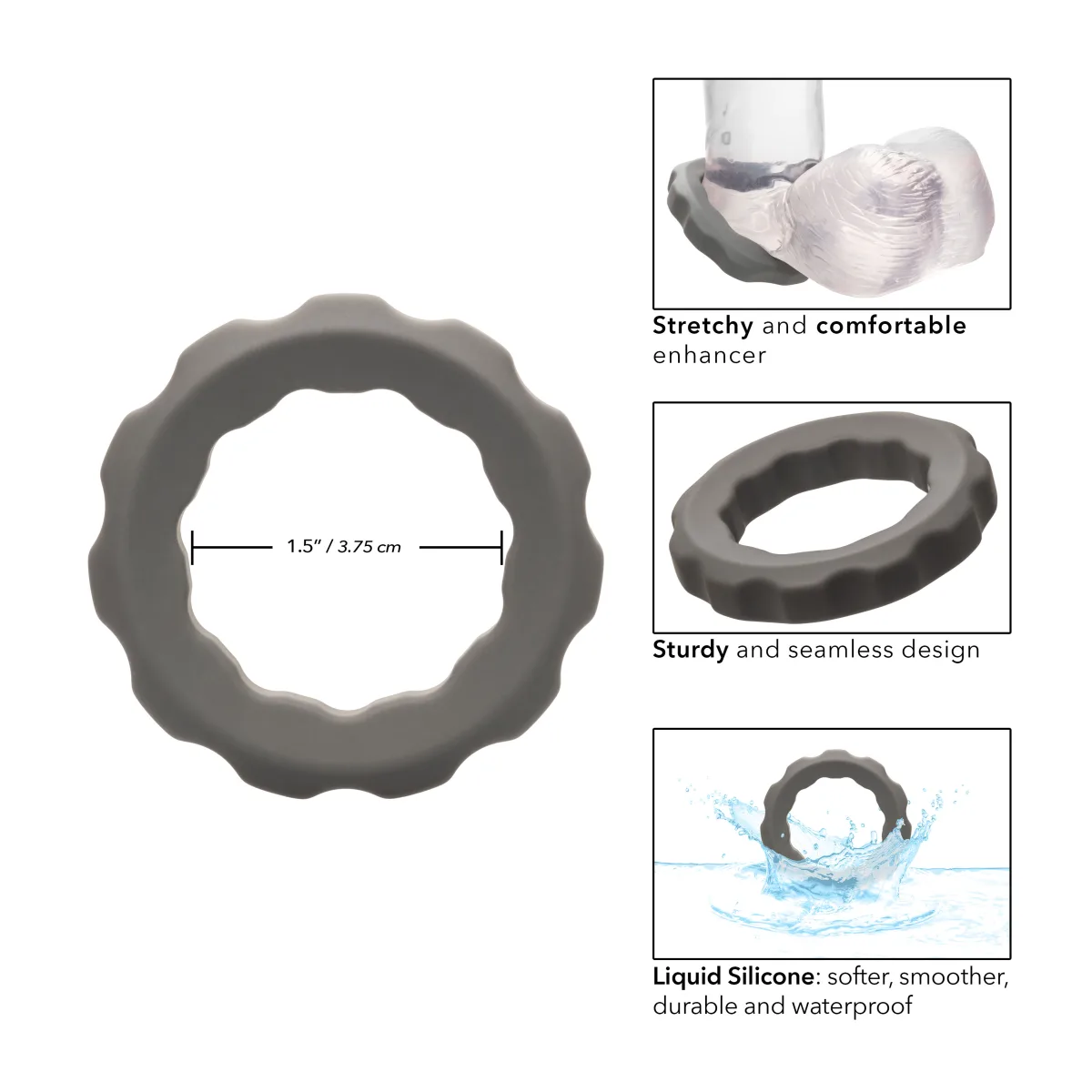 Alpha Liquid Silicone Erect Ring - Gray best beginner cock ring - alternate angle