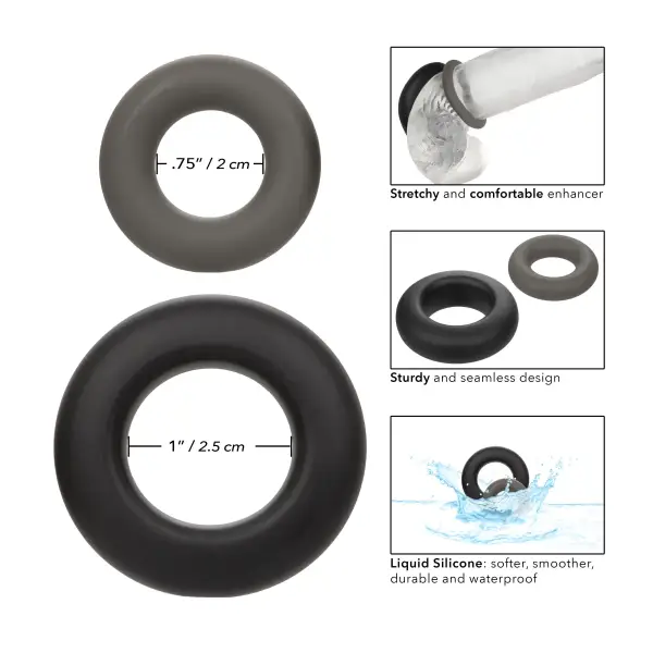 Alpha Liquid Silicone Prolong Set of 2 - Black/gray cock ring - additional view
