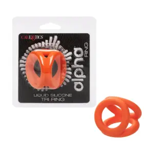 Alpha Liquid Silicone Tri-Ring - Orange Orange silicone cock ring - packaging view