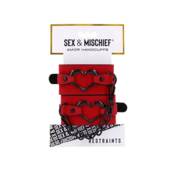 Amor Handcuffs - Red bondage cuffs - packaging view
