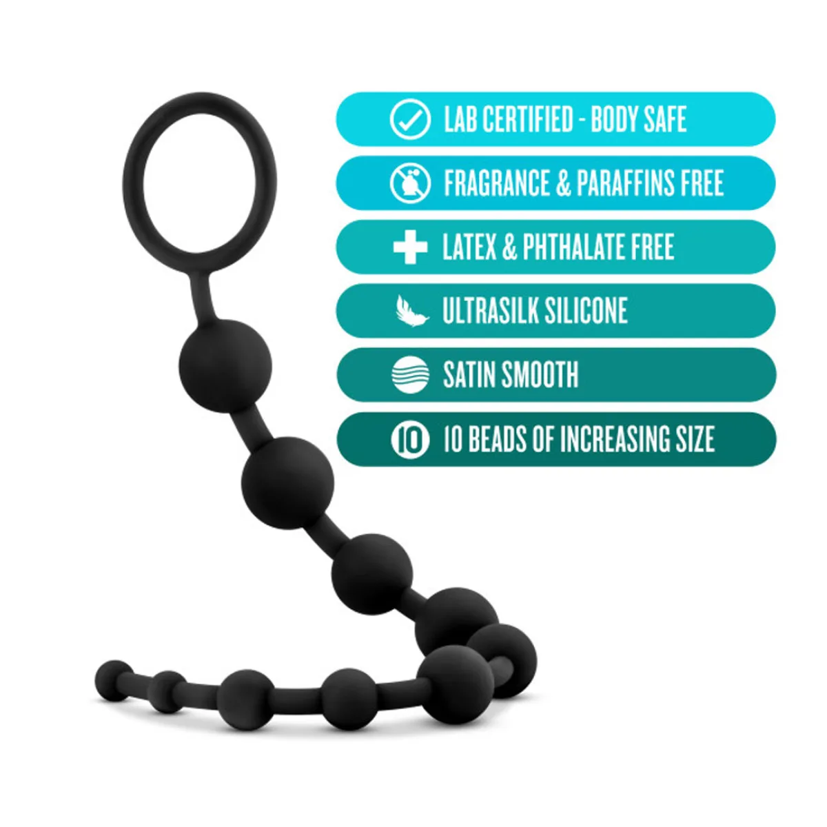 Anal Adventures - Platinum - Silicone 10 Anal Beads - Black vibrating anal cock ring - main image