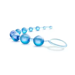 B Yours - Basic Beads - Blue cock ring with anal beads - alternate angle