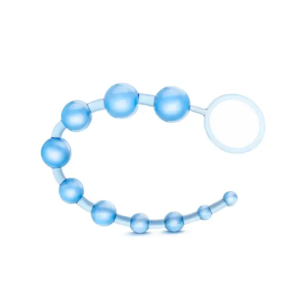 B Yours - Basic Beads - Blue cock ring with anal beads - product detail