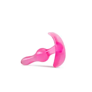 Close-up of the pink B Yours Curvy Anal Plug and its tapered shape