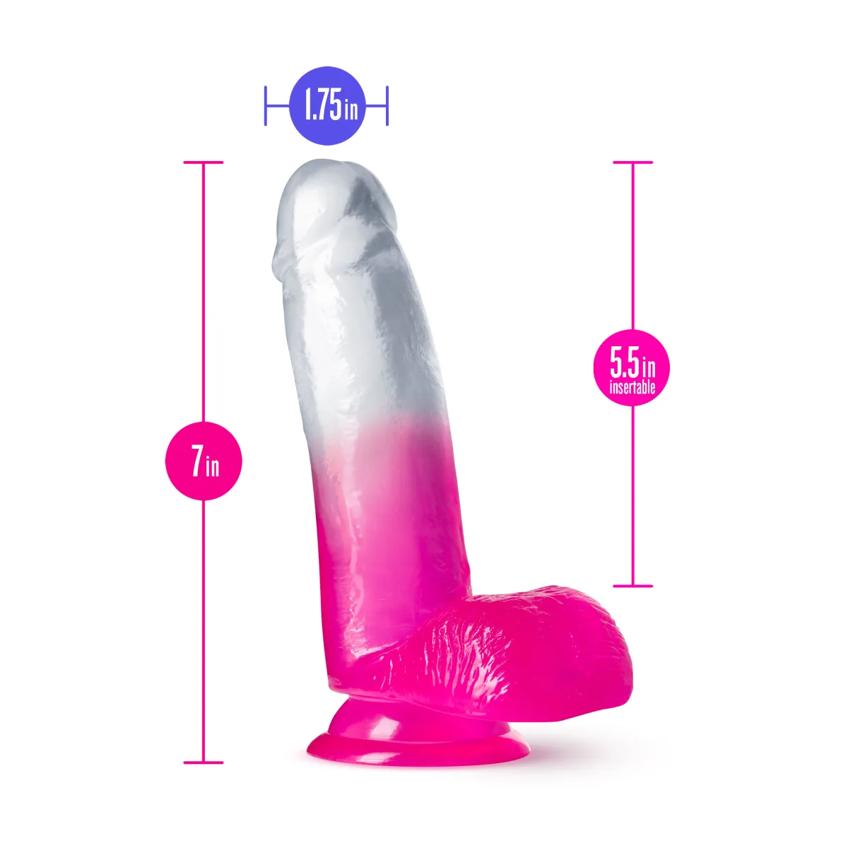 B Yours - Sugar Magnolia - 7 Inch Dildo - Fuchsia - strap on dildo harness - product image 2