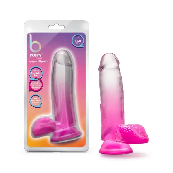 B Yours - Sugar Magnolia - 7 Inch Dildo - Fuchsia - strap on dildo harness - product image 3
