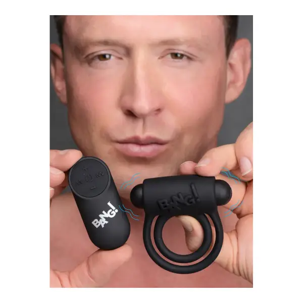 Bang - Silicone Cock Ring and Bullet With Remote Control - Black vibrating cock ring remote - product detail