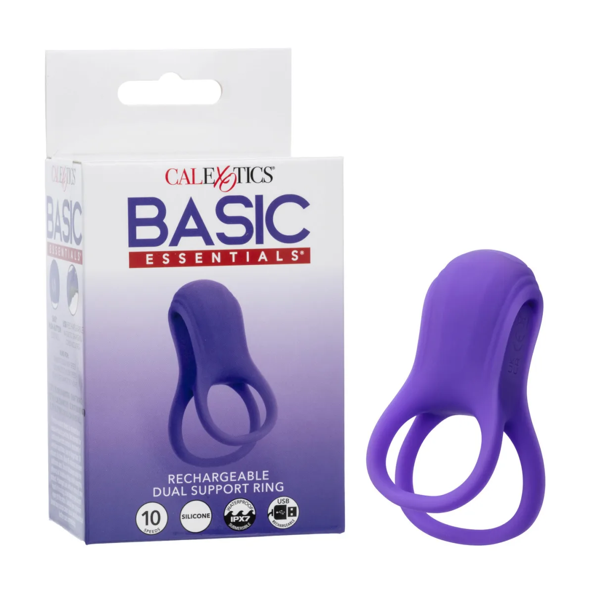Basic Essential Rechargeable Dual Support Ring - Purple - double vibrating cock ring - product image 2