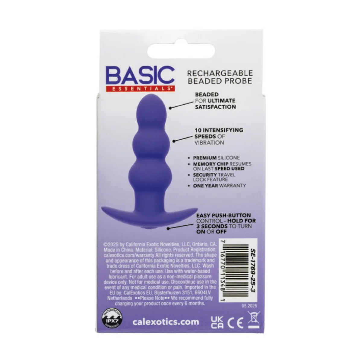 Basic Essentials Rechargeable Beaded Probe - Purple vibrating anal toy - main image