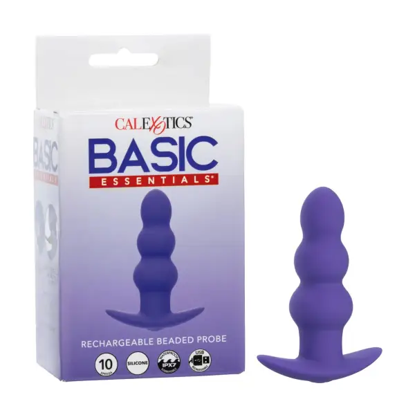 Basic Essentials Rechargeable Beaded Probe - Purple vibrating anal toy - alternate angle