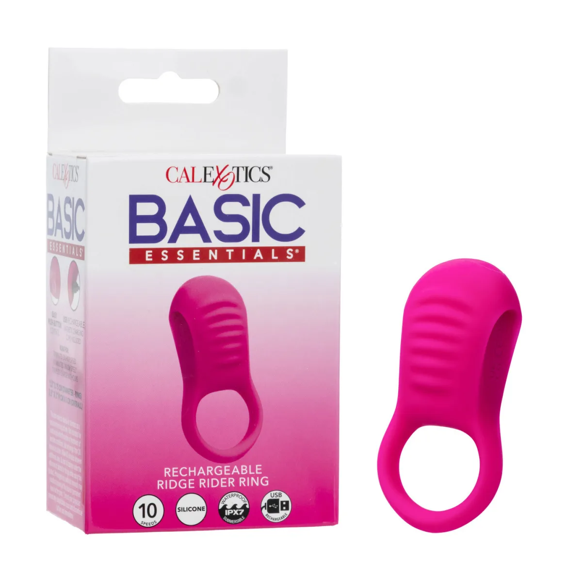 Basic Essentials Rechargeable Ridge Rider Ring - Pink - rechargeable vibrating cock ring - product image 2