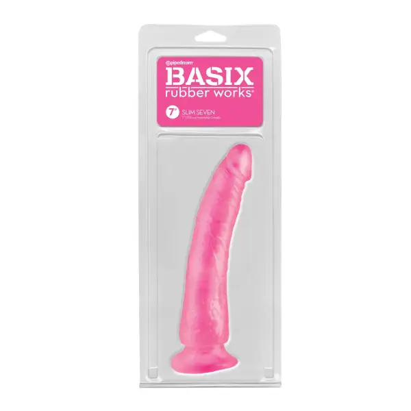 Basix Rubber Works - Slim 7 in With Suction Cup - Pink 1 Basix Rubber Works - Slim 7 in With Suction Cup - Pink realistic small dildo - alternate product angle