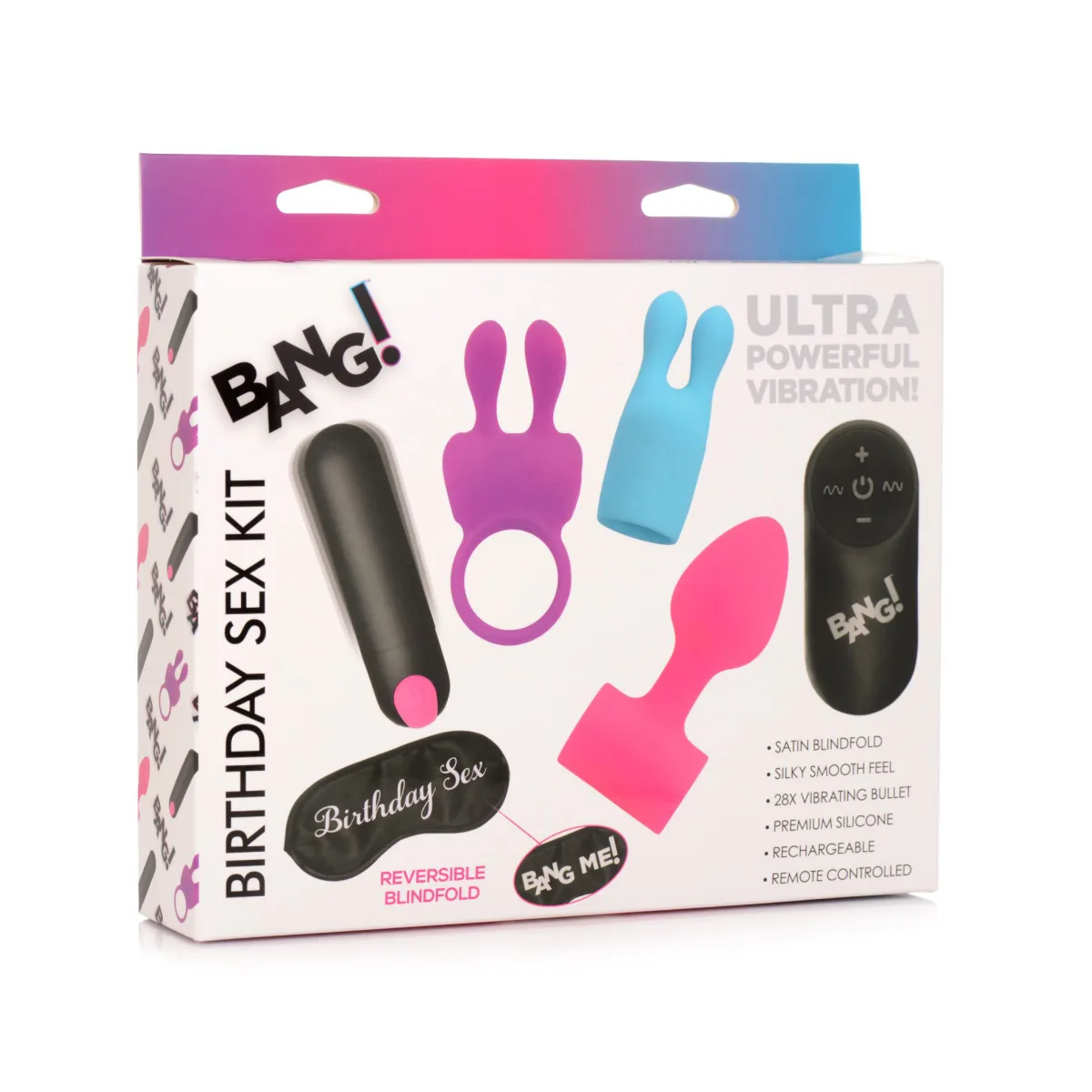 Birthday Sex Kit - C-Ring, Plug, C-Stim, Bullet and Blindfold - sex toy kit for couples - main product image