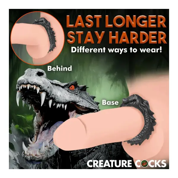 Black Caiman Silicone Cock Ring - Black cock ring set - alternate angle