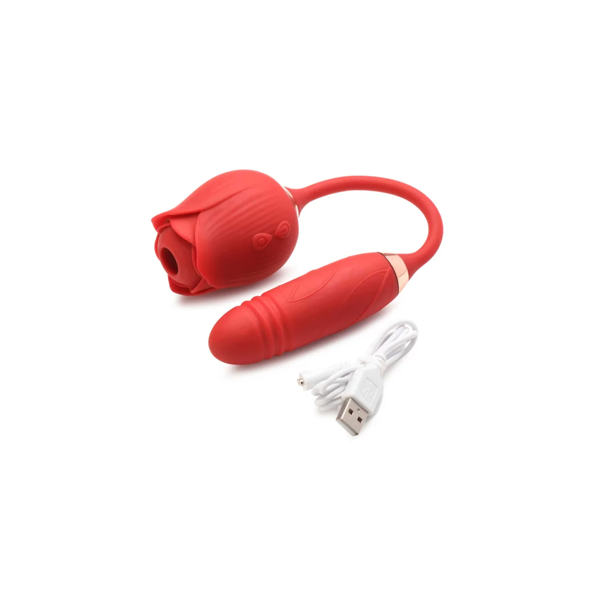 Bloomgasm Romping Rose Suction and Thrusting Vibrator - Red – small thrusting vibrator