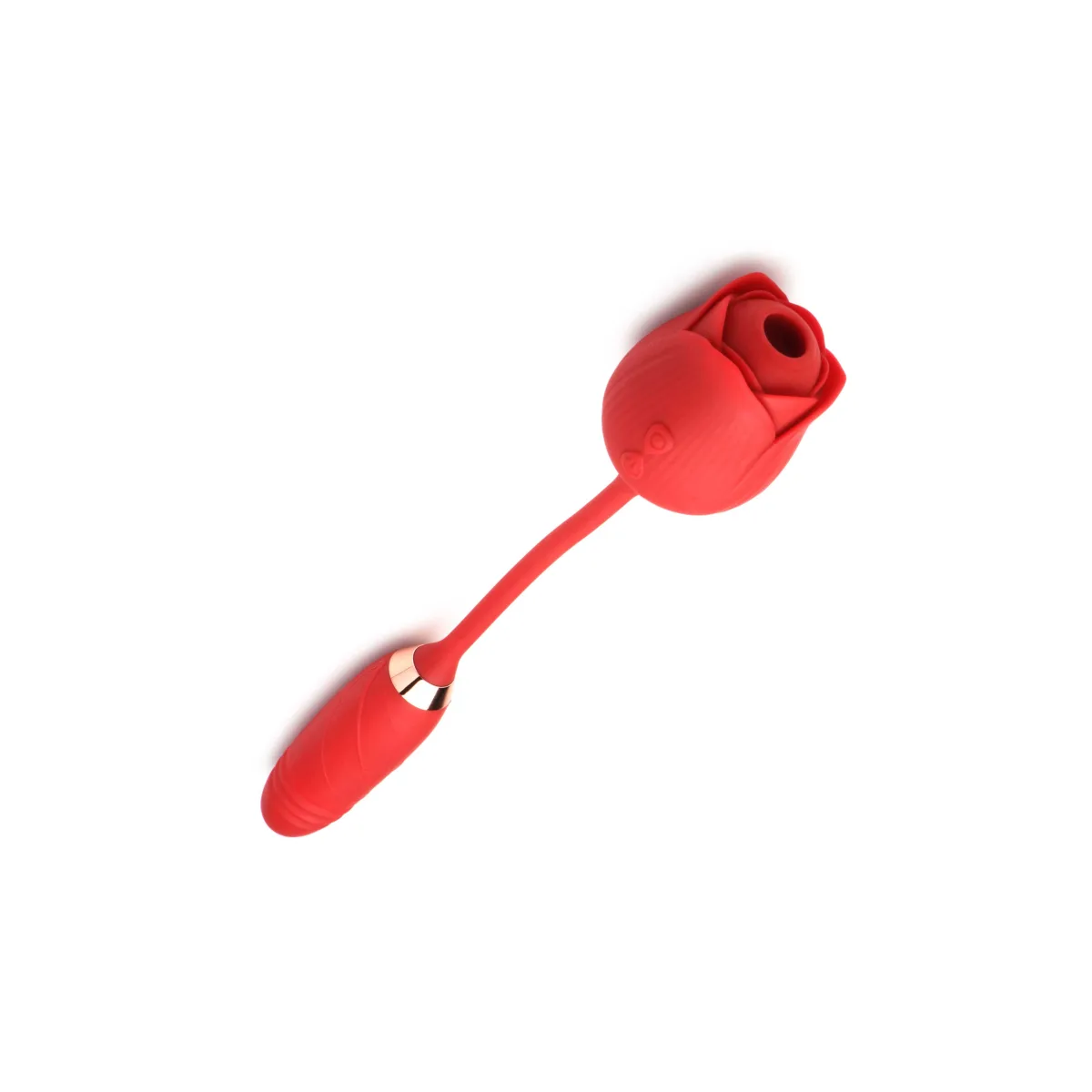 Bloomgasm Romping Rose Suction and Thrusting Vibrator - Red – small thrusting vibrator – view 2