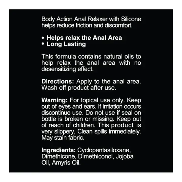 Body Action Anal Relaxer Silicone Lubricant 1.7 Oz packaging or alternate view 2