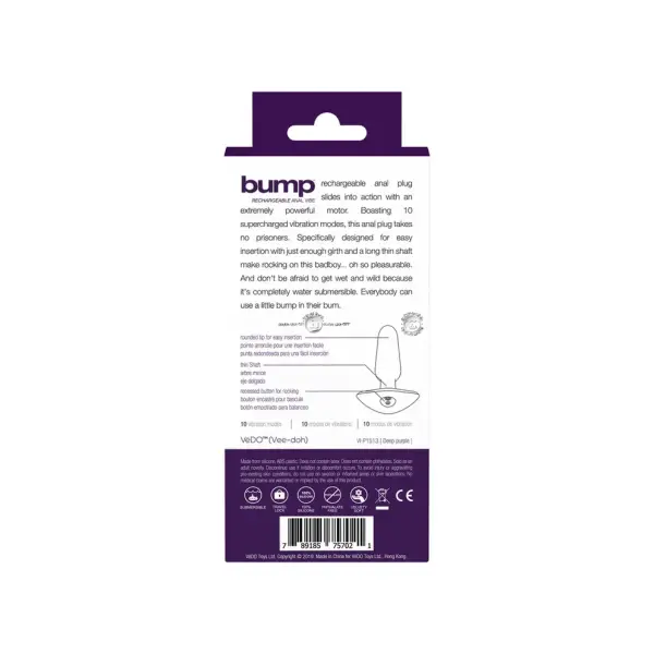 Bump Rechargeable Anal Vibe - Purple - anal toys - product image 4