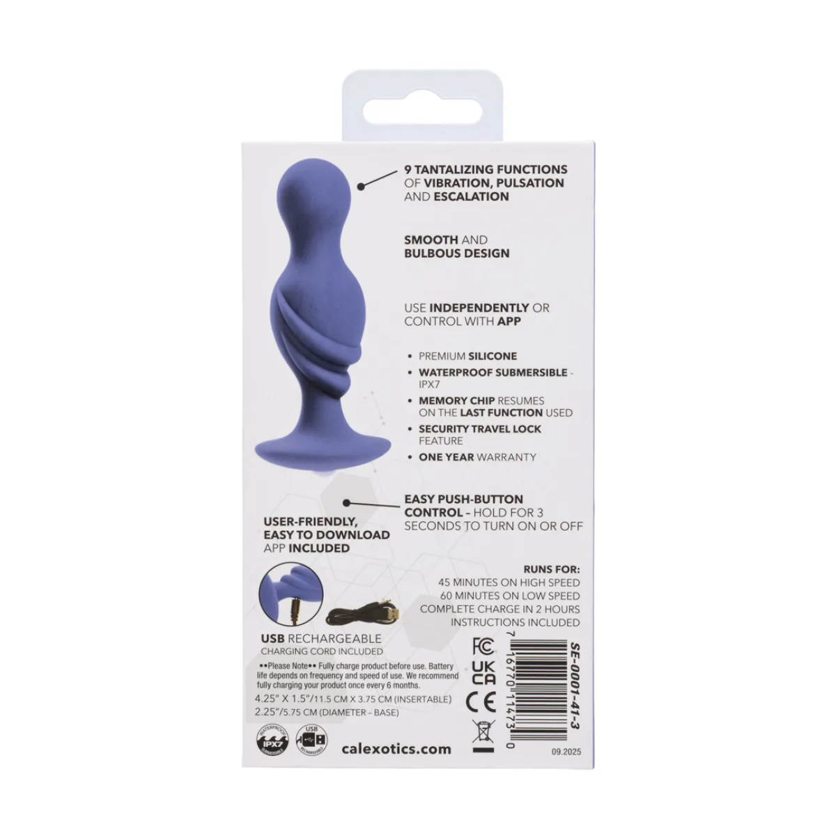 Calexotics Connect Advanced Probe - Purple phone controlled vibrator - alternate angle