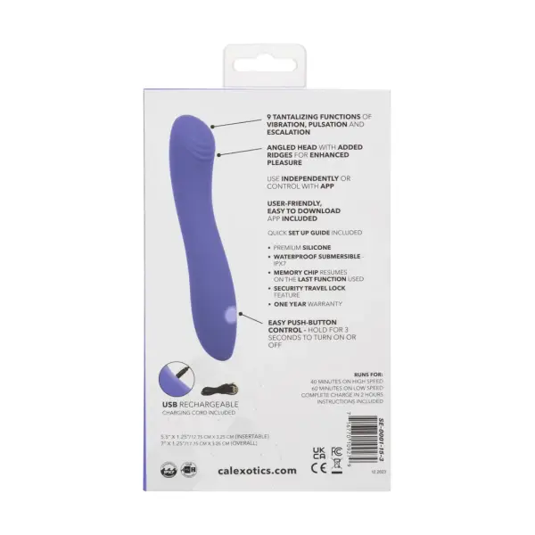 Calexotics Connect Contoured "G" - Periwinkle - app controlled vibrator - product image 3