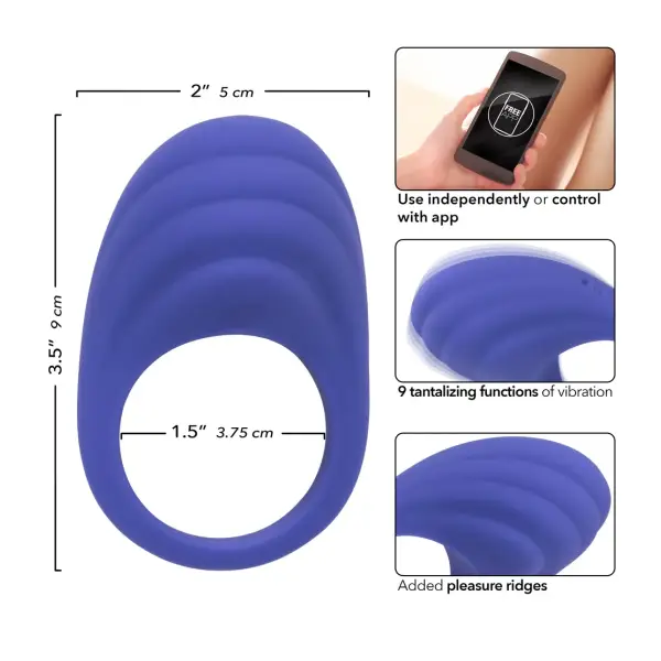 Calexotics Connect Couples Ring - Periwinkle remote vibrating cock ring - packaging view