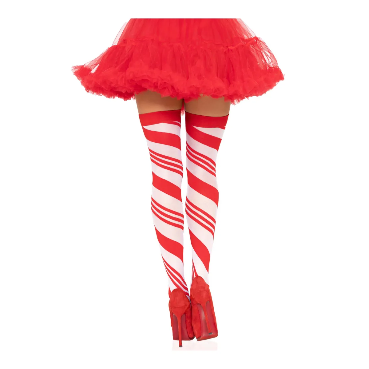 Candy Cane Thigh High - One Size - White/red lingerie hosiery - main product image