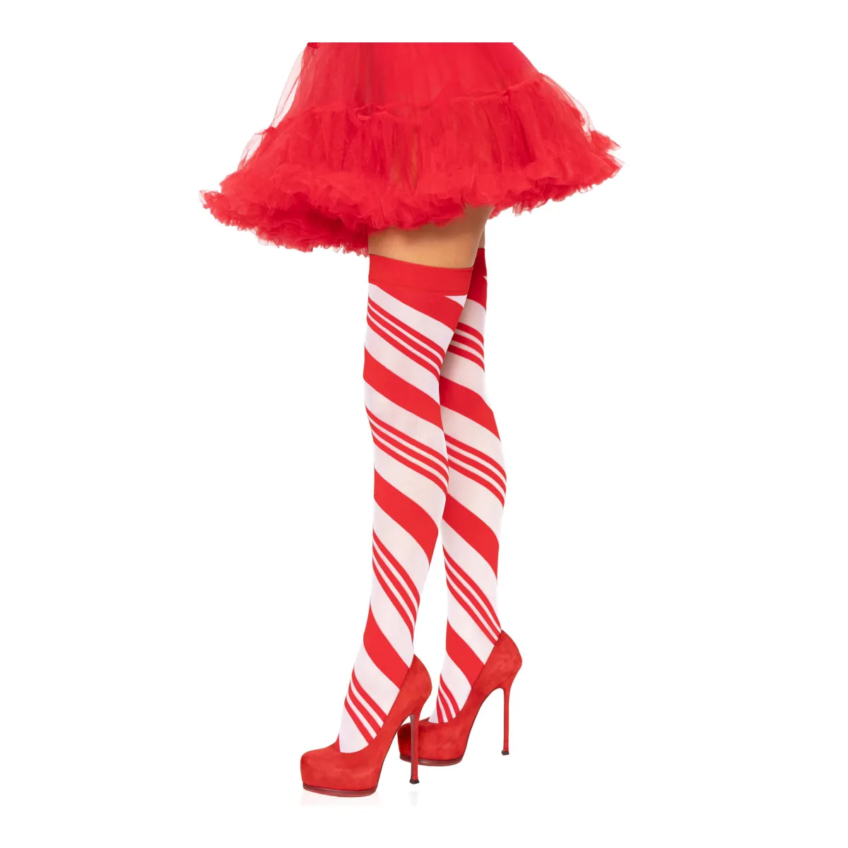 Candy Cane Thigh High - One Size - White/red lingerie hosiery - alternate product image