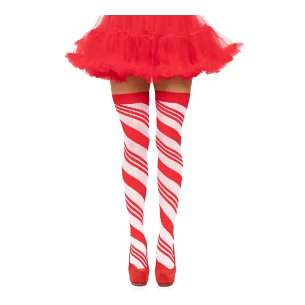 Candy Cane Thigh High - One Size - White/red 2 Candy Cane Thigh High - One Size - White/red lingerie hosiery - alternate product image