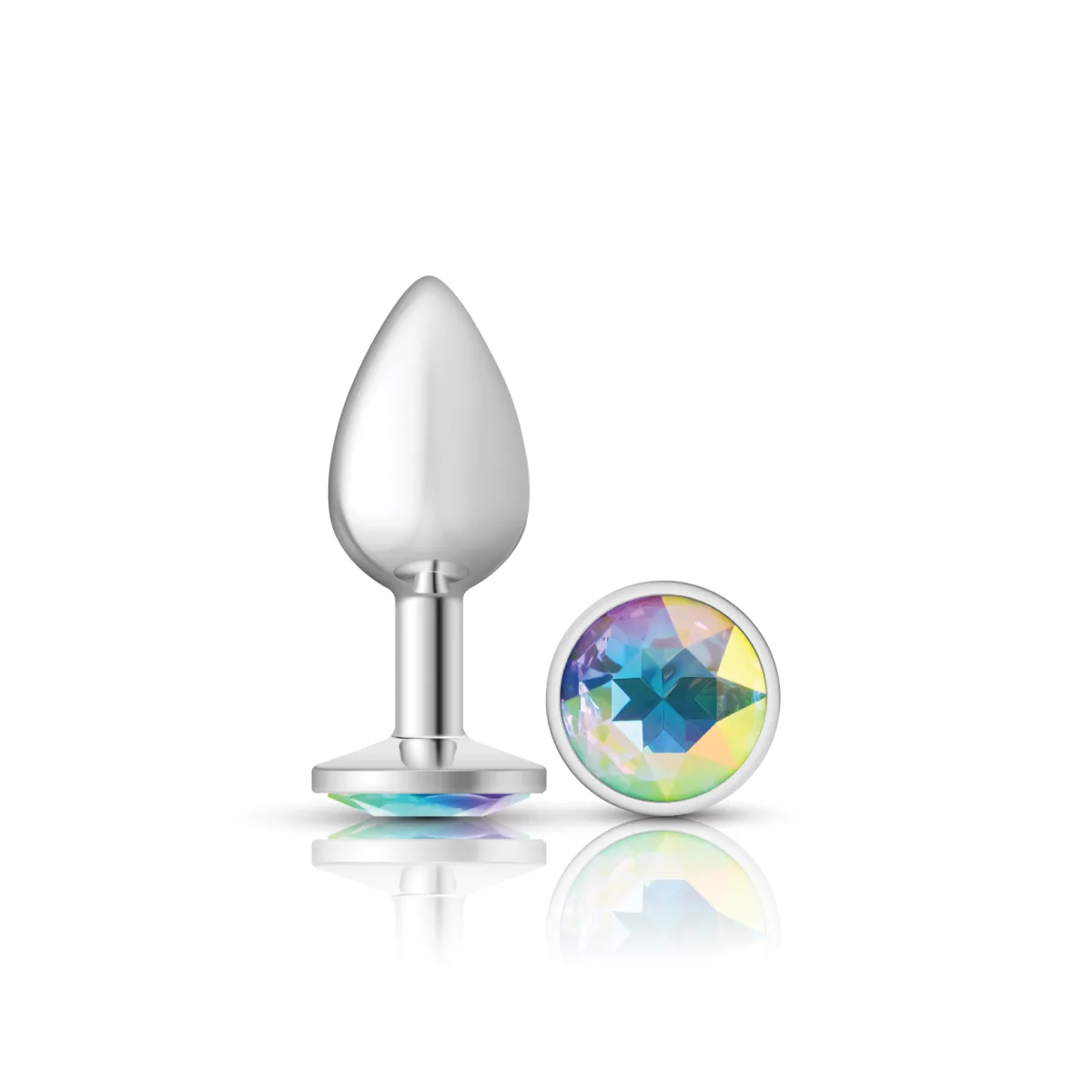 Clear Iridescent Round Gem Silver Metal Plug - Sm - metal butt plug - main product image