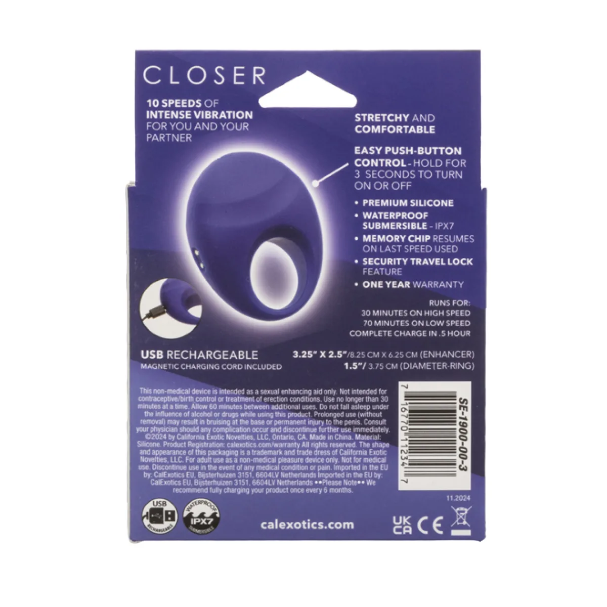 Closer Intimate Rechargeable Ring Embrace - Purple - rechargeable vibrating cock ring - main product image