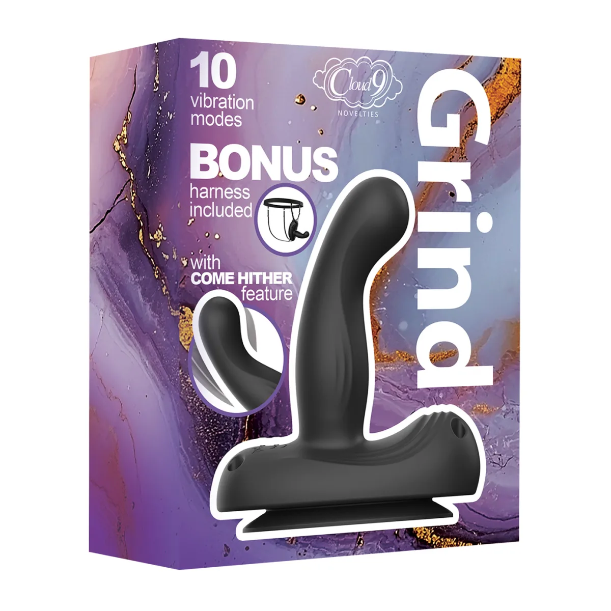 Cloud 9 Grind Insertable Vibe Suction Cup and Harness - Black vibrating strapon dildo - alternate product angle