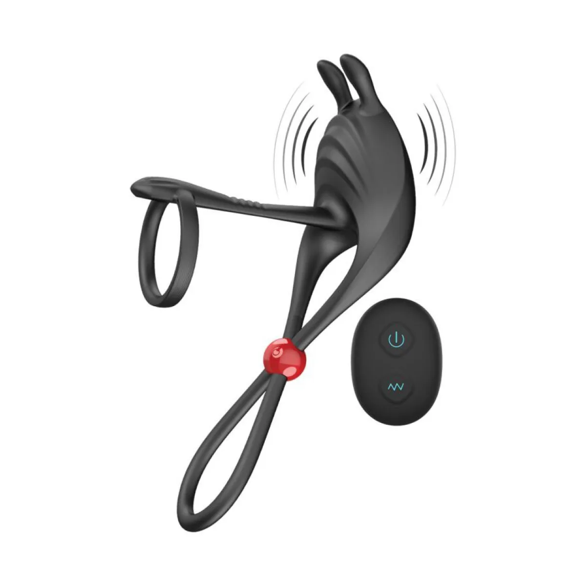 Cockpower Remote Control Cockring and Ball Cinch - Black remote control vibrating cock ring - alternate angle