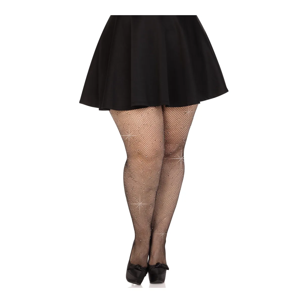 Colby Rhinestone Fishnet Tights - 1x/2x - Black lingerie hosiery - alternate product image