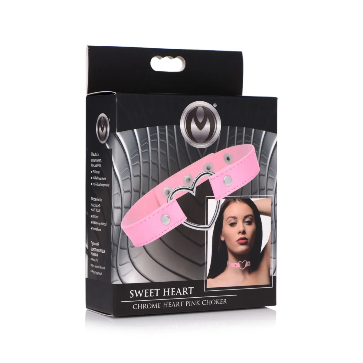 Dark Heart Chrome Heart Choker - Pink fetish choker - product detail